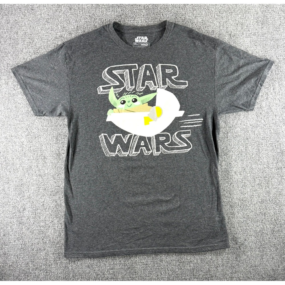Star Wars Mad Engine Grogu Baby Yoda Graphic T-Shirt Mens Medium Charcoal Grey
